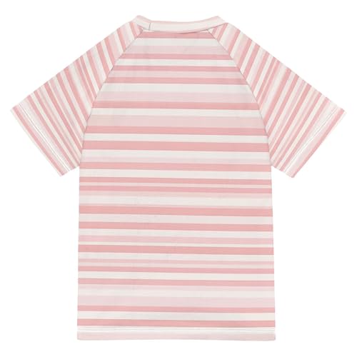Stripe Pink Kids Bathing Suit Short Sleeves Basketball Shirt Swimwear Beach Tops 3T2
