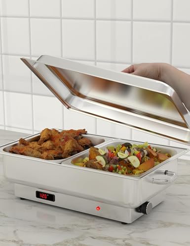 Image of 2 Pack Electric Chafing Dish Buffet Set, 2 x 4.5 QT Stainless Steel Food Warmers with Digital Temperature Display, Buffet Servers & Warming Trays for Parties, Weddings, Catering