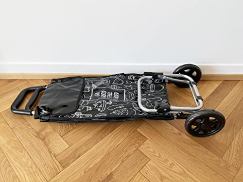 ADOB Einkaufstrolly Einkaufswagen Eat Good Black 50 Liter, 2 leise Gummiräder, extra Reissverschlussfach, klappbar… – Bild 5