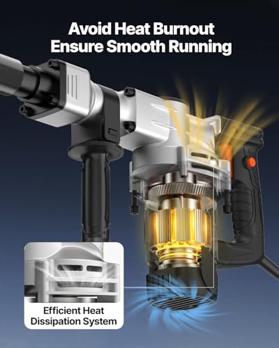 VEVOR - Electric Demolition Hammer, 1400 W, 2900 BPM, 19 J, 2 Chisel Tips, Case, Gloves, 110 V