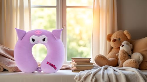 Image of Soft and Comfortable Cartoon Designed U-Shaped Kids Travel Neck Pillow for Airplane Car Flight Head Neck Support for Boys and Girls (Pack of 1, Puple)