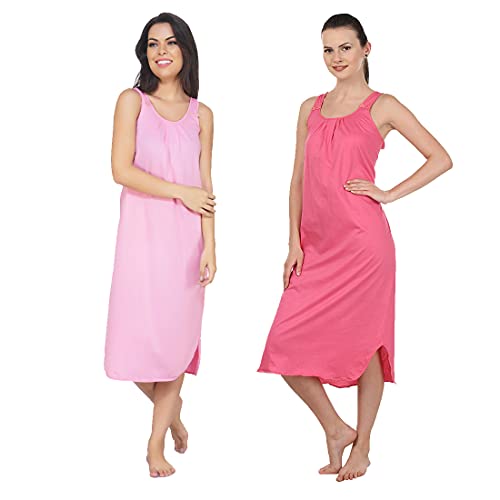 Image of BLAZON Women's Cotton Hosiery Solid Maxi Nighty Slip (Pack of 2) Available Sizes: S, M, L, XL, 2XL, 3XL, 4XL, 5XL