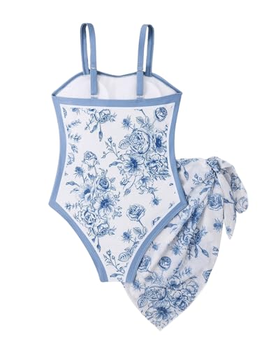 WDIRARA Girl's Two Piece Floral Print Bikini Set Bathing Suit Monokini with Tie Side Beach Skirt2
