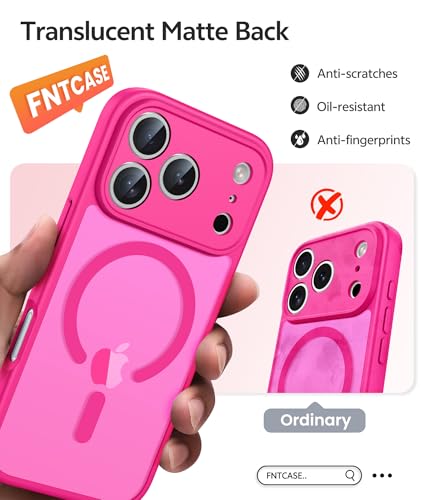 Image of FNTCASE for iPhone 17 Pro Case: [Compatible with Magsafe] Translucent Matte Cases with [Full Camera Protection] [Screen Protector] Military Grade Shockproof Protective Phone Cover - Hot Pink