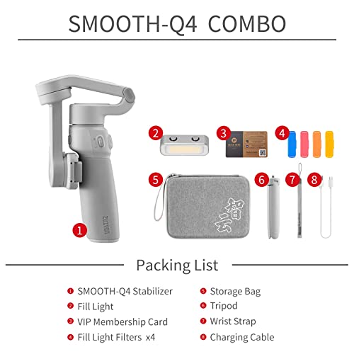 Image of Zhiyun Smooth Q4 Gimbal Stabilizer for Smartphone iPhone Android Cellphone,3-Axis Phone Gimbal w /Built-in Extension Rod Selfie Stick,Megnetic Fill Light,Carrying Bag,Tripod,Zhi yun Smooth Q4 Combo