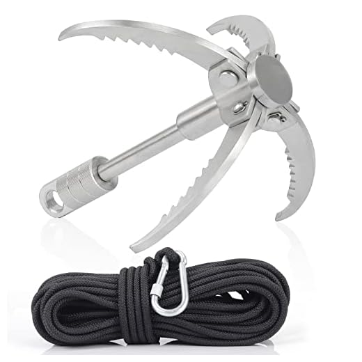 GYANDULY Large Grappling Hook with 65ft Rope, 4-Claw Folding Stainless Steel Grapple Hooks for Outdoor Survival, Camping, Hiking, Tree &Mountain Climbing