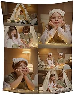 MLMYH Custom Blanket, Personalized Throw Blanket, Customized Blankets with Photo Text Collage, for Family Friends Kids Birthday Wedding Christmas Personalized Gifts, 8 photos 80x120cm
