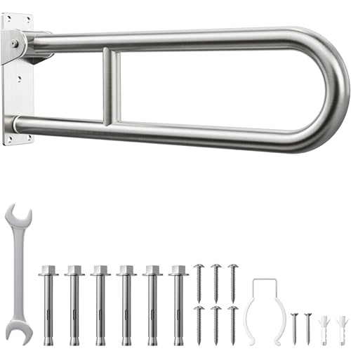 Toilet Grab Bar, Bathroom Safety Handrail Wall Mounted, 304 Stainless Steel Flip Up Folding Support Rail for Elderly Seniors and Handicap Assistance (30 Inch)