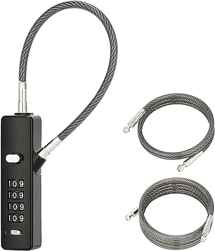 DOCOSS Steel Number Lock for Bag,Luggage Locks for Travel with 3 Different Lengths Cables for Suitcase Also, Multi-Purpose Password Combination Small Lock (Black)