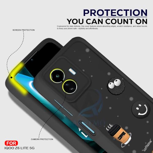 Image of AESTMO Back Case Cover for iQOO Z6 Lite 5G Cover | Cute Fun Cartoon 3D Ball | Coffee Silicone Case | Full Body Protection | Camera Protection Back Cover for iQOO Z6 Lite 5G (Black)