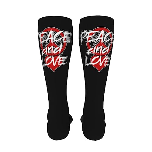 Peace And Love Red Peace Heart Knee High Socks For Women Long Tube Socks Athletic Compression Socks Unisex High Socks Girls4