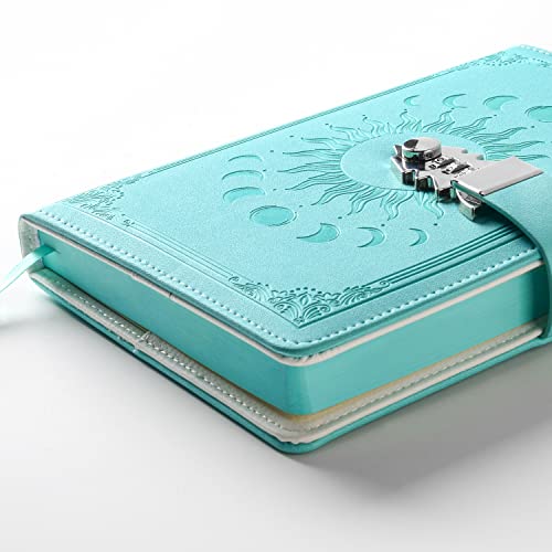ZXHQ Tagebuch mit Schloss - A5 Notizbuch mit Stift Set, Nachfüllbares Leder Journal mit Buntem Seitenrand für Mädchen, Frauen, Männer und Jugendliche A5 Größe (21x15cm) Grasgrün