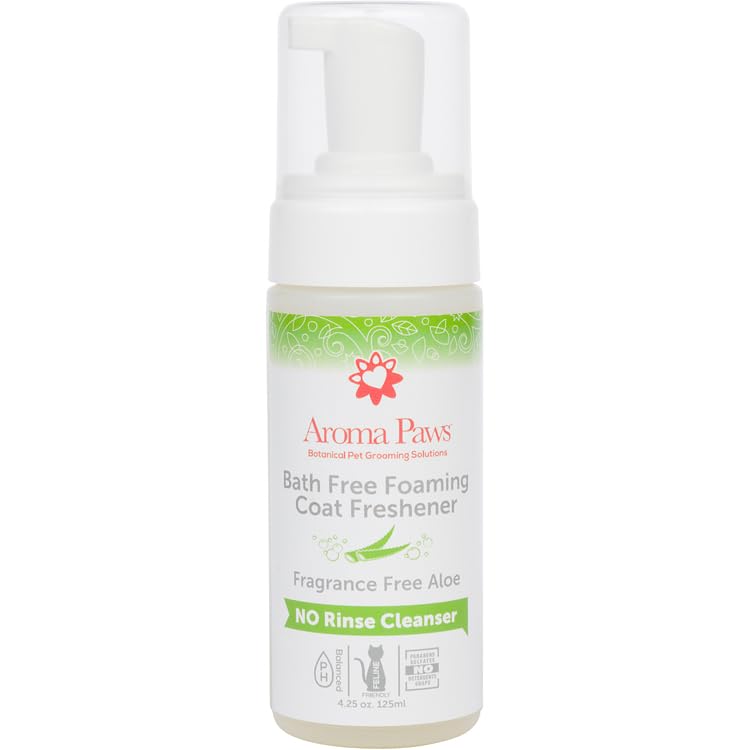 Aroma Paws Bath Free Foaming Cleanser for Dogs - No Rinse Deodorizing Foam - Waterless Bath - Clean in Between Baths, Ingredients, 4.25 oz. (Fragrance Free Aloe- Feline Friendly)
