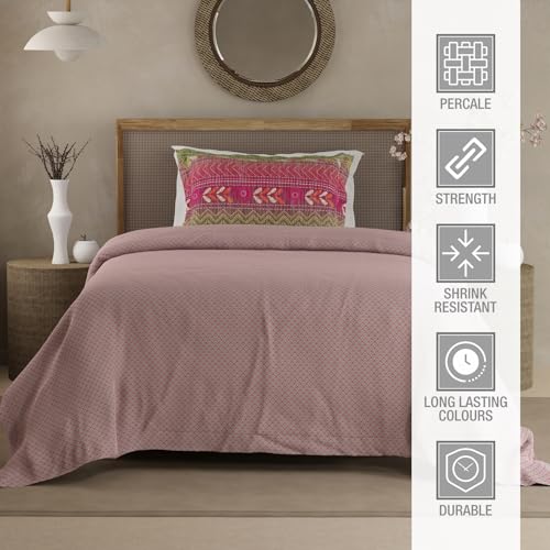 Image of BOUTIQUE LIVING Heritage Walk 100% Egyptian Cotton 200 TC Pink Ethnic Print Single Bedsheet with 1 Pillow Cover
