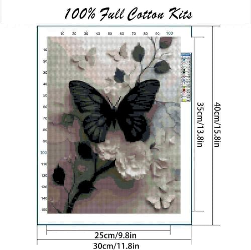 Image of Butterfly Flower Stamped Cross Stitch Kits Flowers Cross Stitch Patterns,Dimensions Cross Stitch Kits Embroidery Kit Arts and Crafts for Beginners 15.7x11.8 inch