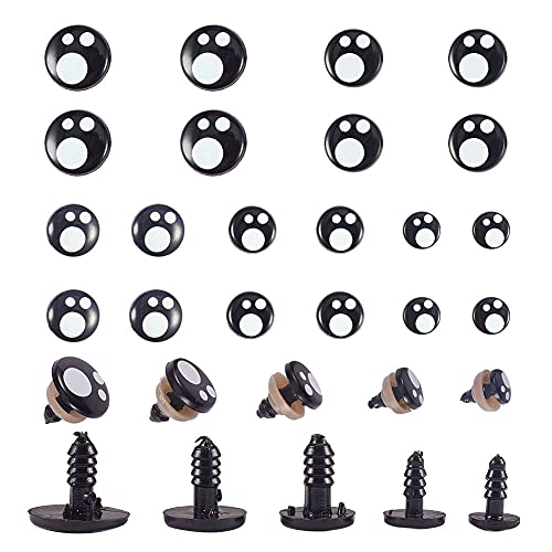 PH PandaHall Resin Safety Eyes, 100pcs 5 Size Craft Eyes Black Stuffed Crochet Eyes Kawaii Eyes with 10pcs Washers for Teddy Bear, Amigurumi Craft, Puppet, Plush Animal Making (8/ 10/ 12/ 14/ 16mm)