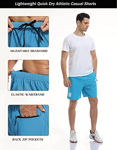Image of CBlue Men's Outdoor Quick Dry Lightweight Sports Shorts Zipper Pockets (Medium, Mountain Blue)