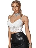 SheIn Damen Bauchfrei Camilose Top Sexy Spitze Cami Crop Tops Spitzentop Bralettes Trägershirts Cropped Oberteil Weiss S