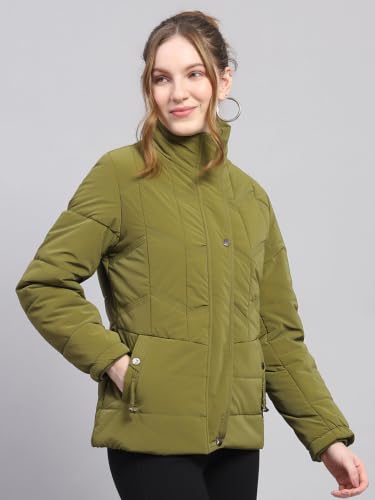 Image of Monte Carlo Womens Regular Fit Full Sleeve Collared Solid Winter Puffer Jacket Made From Blend Poly