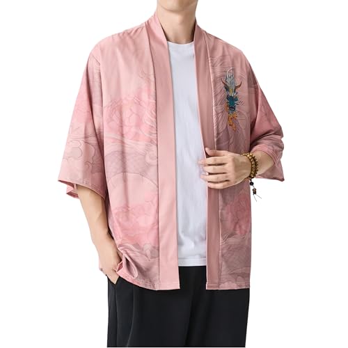 Image of PRIJOUHE Men's Japanese Kimono Cardigan Jackets Casual Long Sleeve Open Front Coat Lightweight Yukata Outwear