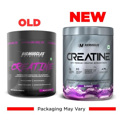 Bigmuscles Nutrition Creatine [257 G,83 Servings]|Blueberry|Micronized Creatine Monohydrate To Support Lean Muscle Repair & Recovery,Powder,1 Count