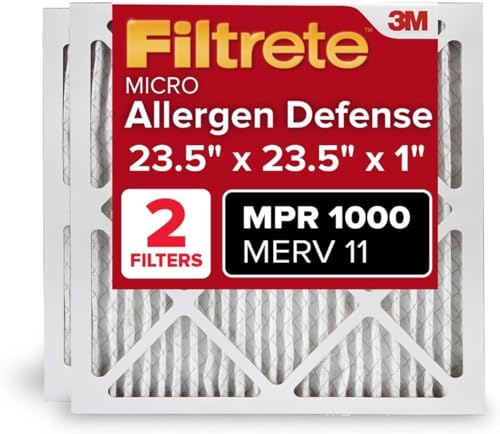 Filtrete 23.5x23.5x1 AC Furnace Air Filter MERV 11 MPR 1000 Micro Allergen Defense 3-Month Pleated 1-Inch Electrostatic Air Cleaning Filter 2 Pack (Actual Size 23.188x23.188x0.81 in)