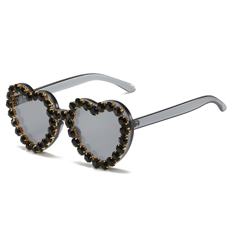 Women Heart Shaped Sunglasses With Rhinestone Candy Color Transparent Heart Glasses For Wedding Costume Party