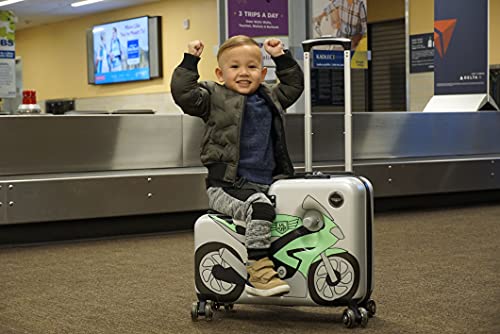 Younglingz Lil Flyer 20" Kid Ride On Suitcase Child Stroller Spinner Luggage (Green Motorcycle) #TOP7