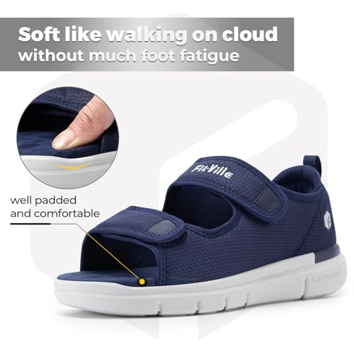 Image of FitVille Diabetic Sandals for Men Wide Width with Arch Support, Men Diabetic Sandals Adjustable