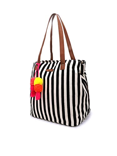 Image of maisha by Esha Stylish Cotton Jacquard Tote Bag for Women - Handcrafted Travel Handbag, Cabin & Overnight Bag | Spacious Multi-Purpose Bag with 3 Compartments