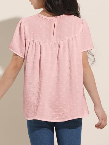 Girl Cute Short Sleeve Shirts Casual Chiffon Blouses Flowy Hem Boho Tunic Tops 4-12 Years2