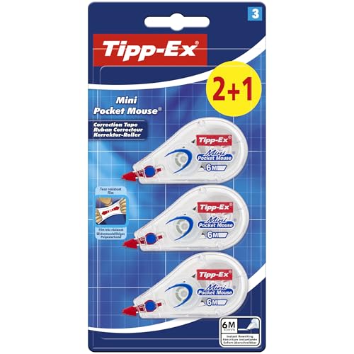 Bic TIPP-Ex Mini Pocket Mouse Correction Tape – Pack of 2 + 1,White