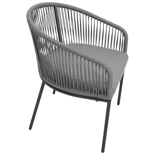 DEGAMO Gartenstuhl Ancona, Metall anthrazit anthrazit + Rope grau, mit Kissen grau, modern, Outdoor, 4 STCK.