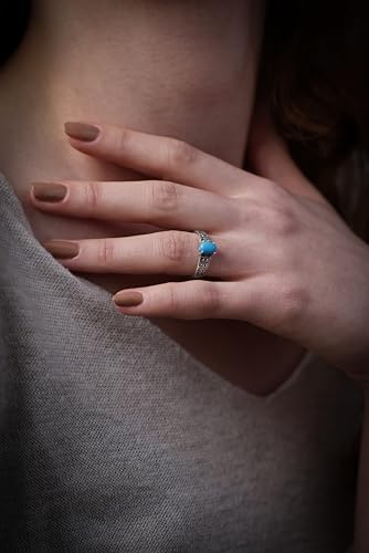 Alpha Rock Genuine Solid 925 Sterling Silver Simulated Oval Turquoise Marcasite Accents Halo Ring, Statement Engagement Promise Wedding Birthstone Oxidized Fine Ring, Gift for Women4