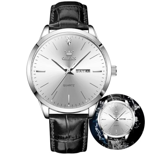 Image of OLEVS Men Watches Dress Waterproof Leather Band Classic Large Face Luxury Watches for Men Casual Fashioned Nice Analog Watch Men Day Date Easy Reader Quartz Original Business Adjustable Watches Men