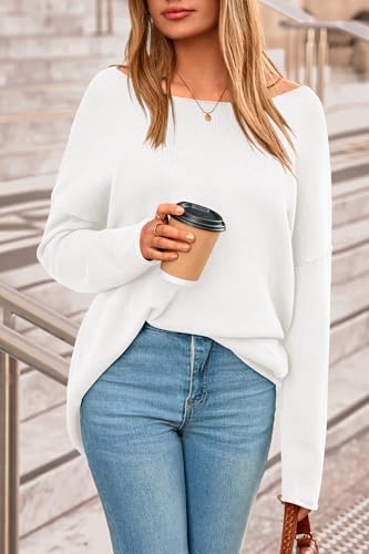 PRETTYGARDEN Women's Oversized Sweaters 2026 Casual Long Sleeve Scoop Neck Pullover Tops Loose Cozy Knit Spring Outfits(White,XX-Large) — view 3