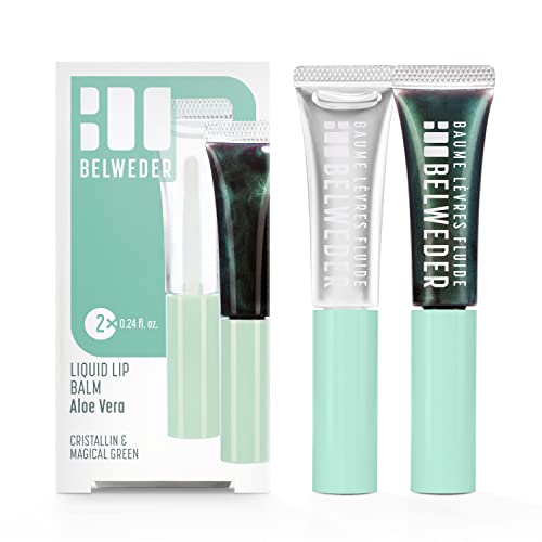 BELWEDER - x2 Baumes Lèvres Fluides à l‘Aloe Vera - Hydratant, Apaisant, Régénérant, Protecteur - Brillance Cristalline - Brillance Colorée Vert Magique - 2 x Gloss de 7 ml Cover