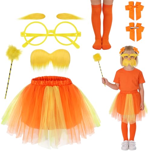 Beipegin 8pcs Orange costume accessories orange tutu with yellow mustache and eyebrows set for Book Week Halloween Party