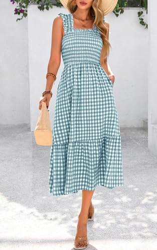 Image of PRETTYGARDEN Women's Summer Dress Casual Ruffle Strap Gingham Midi Sundress