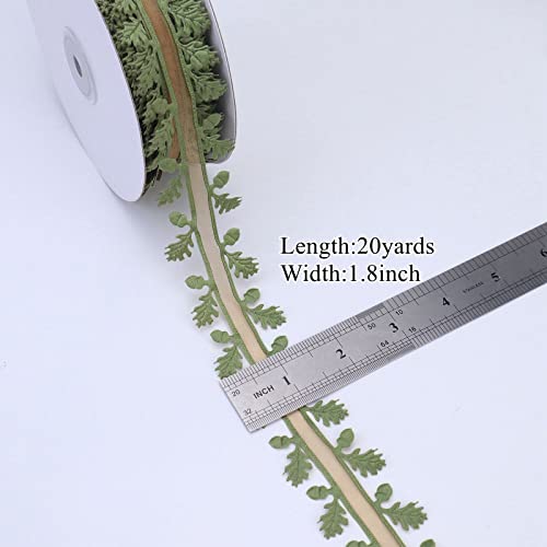 Green Leaf Ribbon 20 Yards Artificial Green Leaves Trim Rope Garland Leaf String for Gift Wrapping Party Wedding Home Decorations - Thumbnail 3