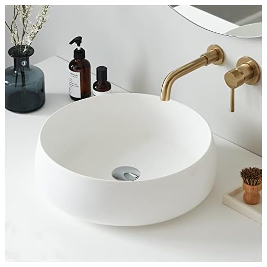 Cpingao Bathroom Sink Matte White Stone Resin 17.7'' Round Bathroom Vessel Sink, Above Counter Vessel Sink Basin with Pop-up Drain (White)