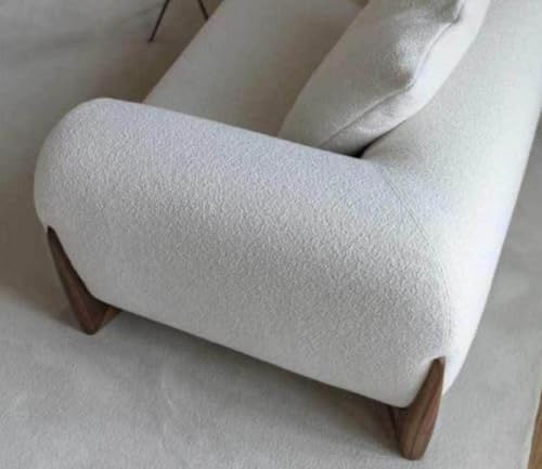 Image of Modern 3-Seater Sofa, Boucle Fabric, Curved Arms, Walnut Wooden Legs, (Beige, 3 Seater)