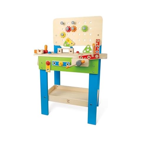Hape Award Winning Master Workbench Kid's Wooden Toolbench Pretend Builder Set, Multicolor (E3000) Cover