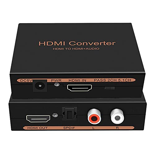 Image of 1080P HDMI Audio Extractor, HDMI to HDMI Audio (L /R RCA + Toslink Optical SPDIF) Video Converter Adapter Splitter with Optical Fiber Cable for PS3 PS4 Blu-ray DVD Player Sky HD Box