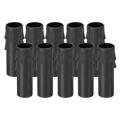 Fundas para velas E12 de 7,6 cm, color negro, pack de 10 unidades de plástico con efecto goteo