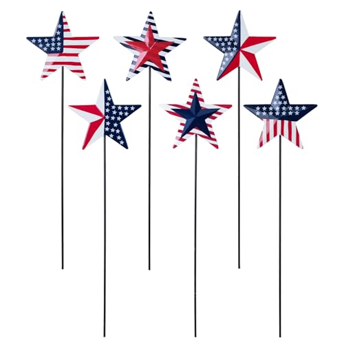 hogardeck 4th of July Decorations Outdoor 6 PCS Metal Patriot Star Decorative Garden Stakes for Fourth of July Decorations Patriotic Yard Signs for Garden Memorial Day Decorations