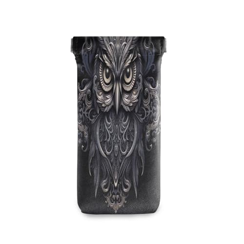 FLildon Black Owl Eyeglasses Pouch Squeeze Top Sunglasses Case Soft PU Leather Eyeglass Bag for Men Women
