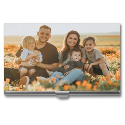 Personalized Business Card Holder with Photo, Custom Aluminum Bussiness Card Case Design Your Own Name Text Logo Slim Portable Business Card Wallet Meaningful Gift for Dad Mom Colleague, White2
