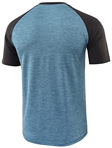 Hethcode Men's Lightweight Quick Dry Tagless Baseball Athletic Running Hiking V Neck T Shirts Teal Blue/Black Carbon L #TOP1
