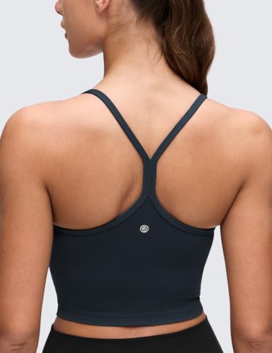 Image of CRZ YOGA Butterluxe Y Back Crop Tank Tops | Light Support, Removable Pads, Yoga, Extremely Soft, Scoop Neck, Spaghetti Straps, Longline Sports Bras for Women